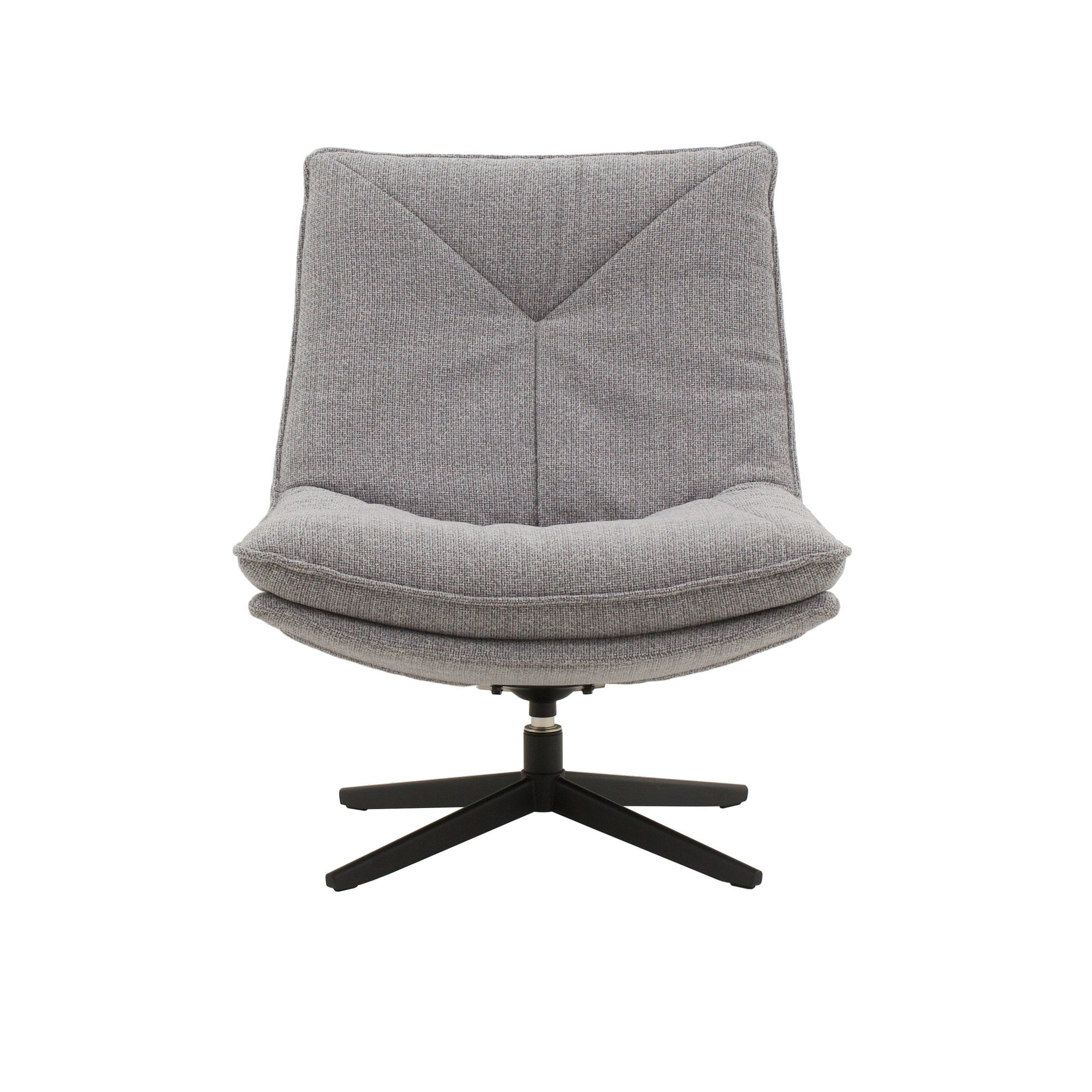 poltrona girevole brikell in tessuto grigio e base in metallo nero, perfetta per aggiungere comfort ed eleganza...