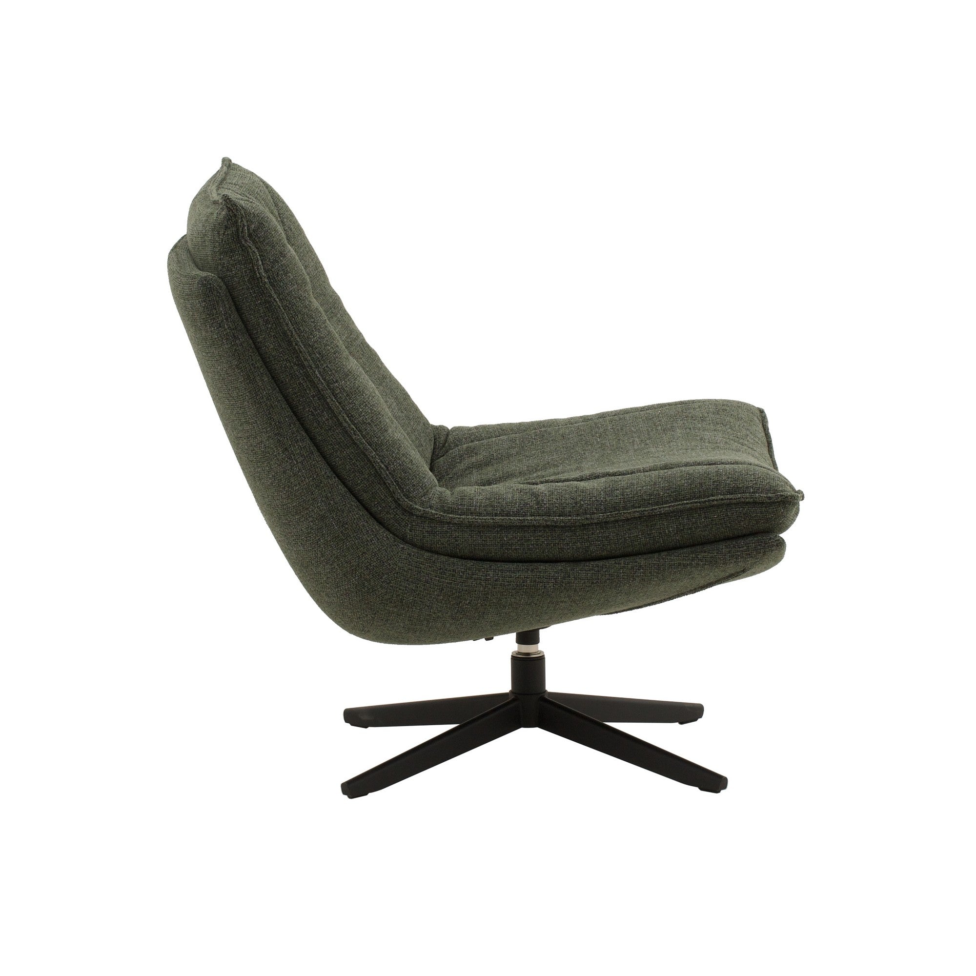 poltrona girevole brikell in tessuto verde scuro e base in metallo nero, perfetta per aggiungere comfort ed eleganza...