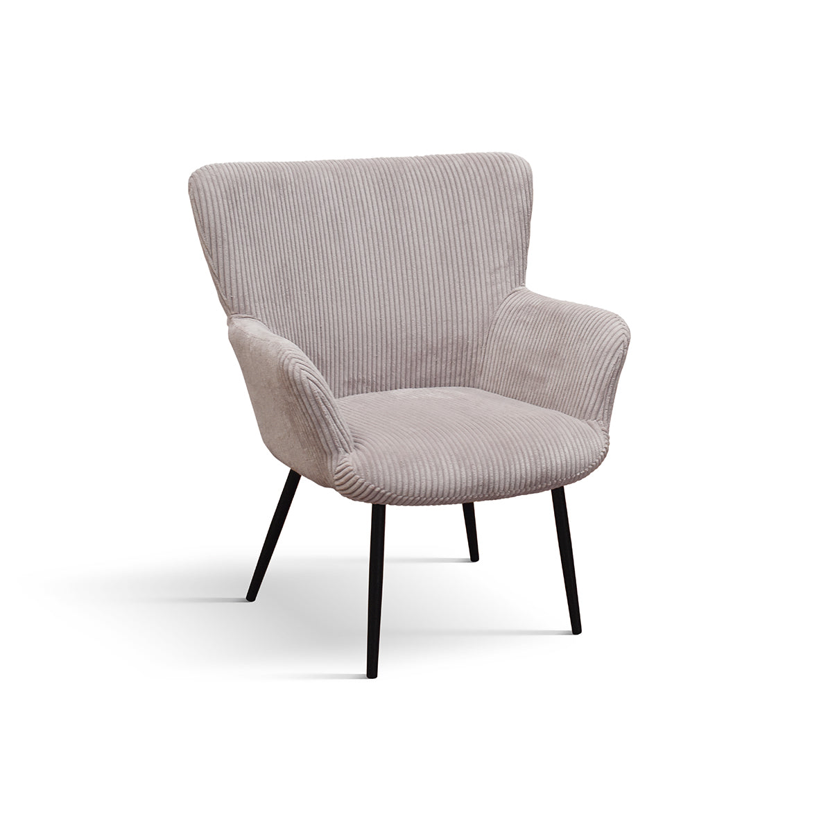 poltrona megeve in tessuto effetto velluto rosa e gambe in metallo, poltrona imbottita con struttura solida e design moderno