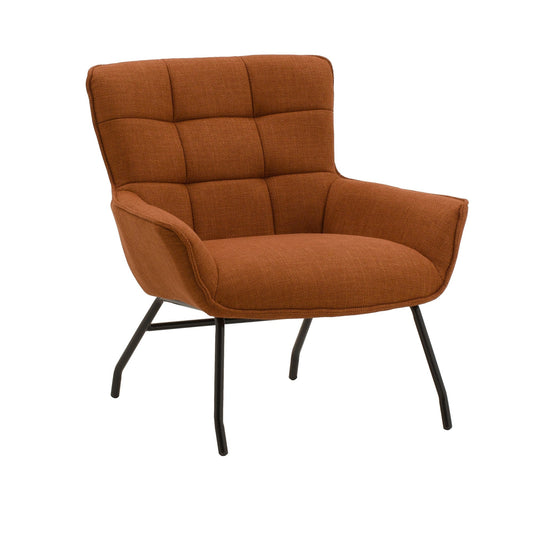 poltrona woolwich in tessuto terracotta e gambe in metallo nero, poltrona imbottita con struttura solida e design moderno