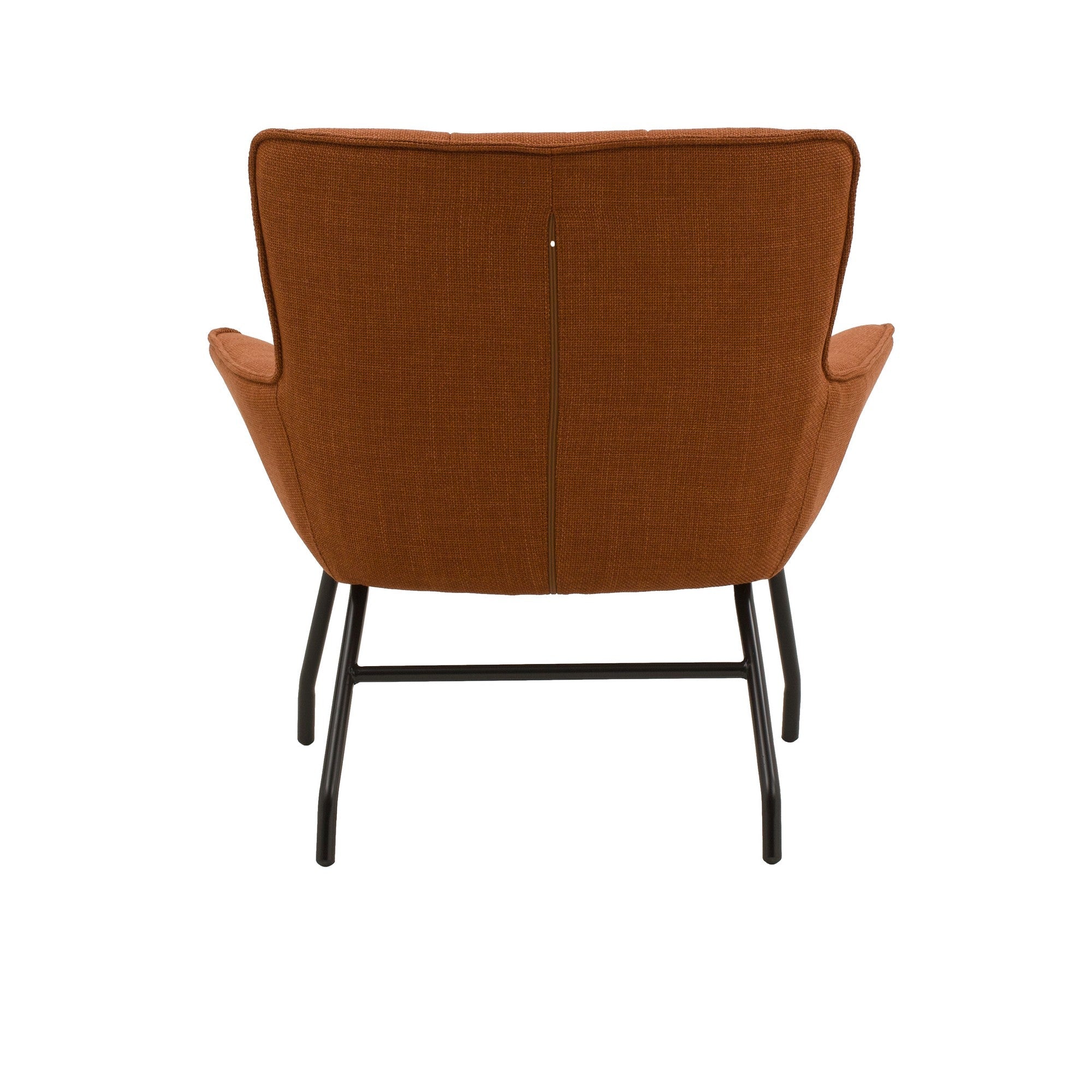 poltrona woolwich in tessuto terracotta e gambe in metallo nero, perfetta per aggiungere comfort ed eleganza all’arredamento