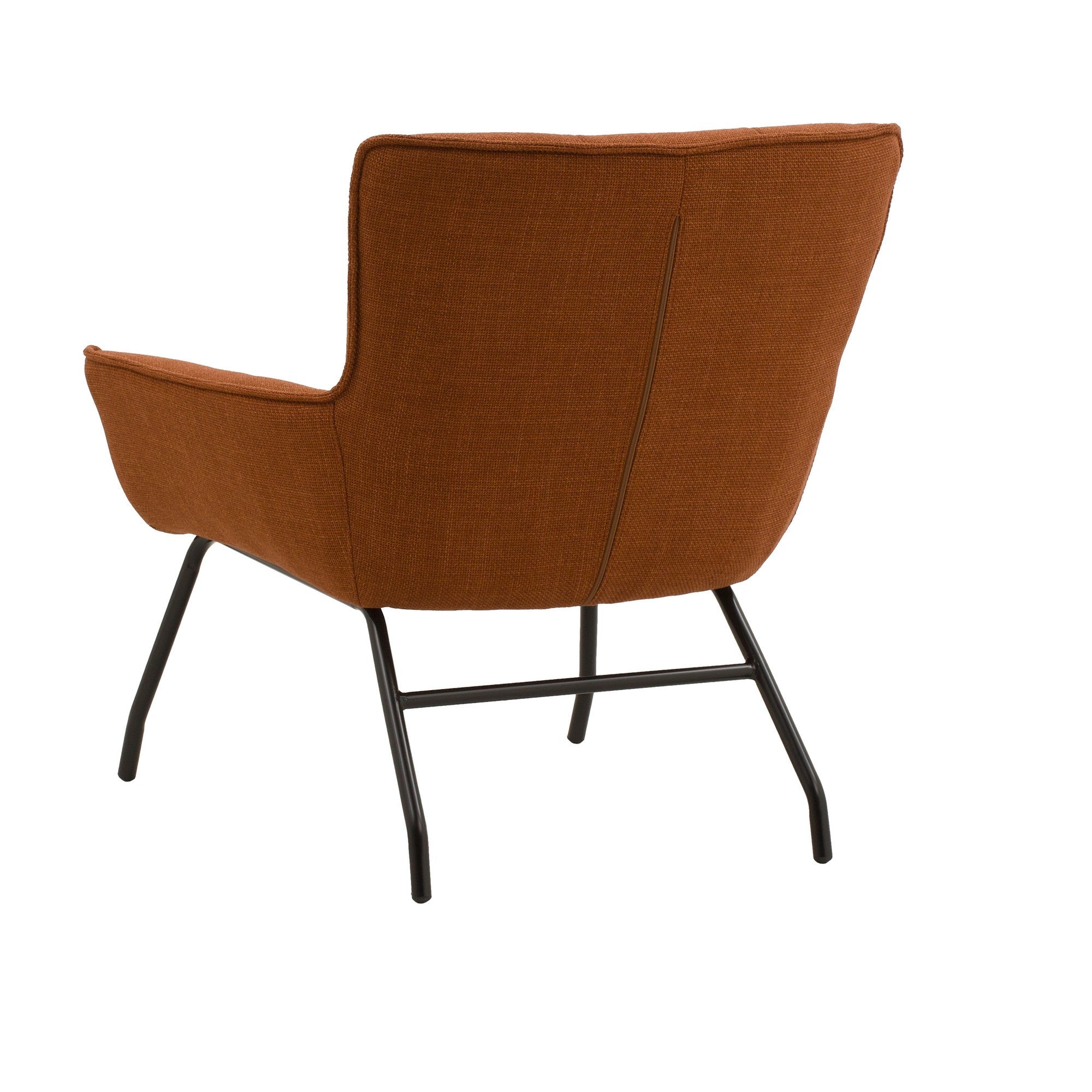 poltrona woolwich in tessuto terracotta e gambe in metallo nero, stile contemporaneo con braccioli comodi e seduta avvolgente