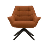 poltrona girevole seaport in tessuto terracotta e gambe in metallo nero, vista ambientata in soggiorno o angolo lettura