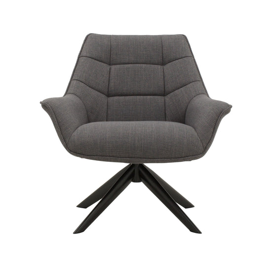 poltrona girevole seaport in tessuto grigio e gambe in metallo nero, vista ambientata in soggiorno o angolo lettura