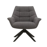 poltrona girevole seaport in tessuto grigio e gambe in metallo nero, vista ambientata in soggiorno o angolo lettura