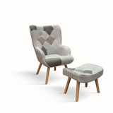 poltrona havana in tessuto multicolore, con poggiapiedi, poltrona imbottita con struttura solida e design moderno