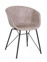 Set di 2 poltroncine WARHOL in similpelle beige e gambe in acciaio nero, con braccioli