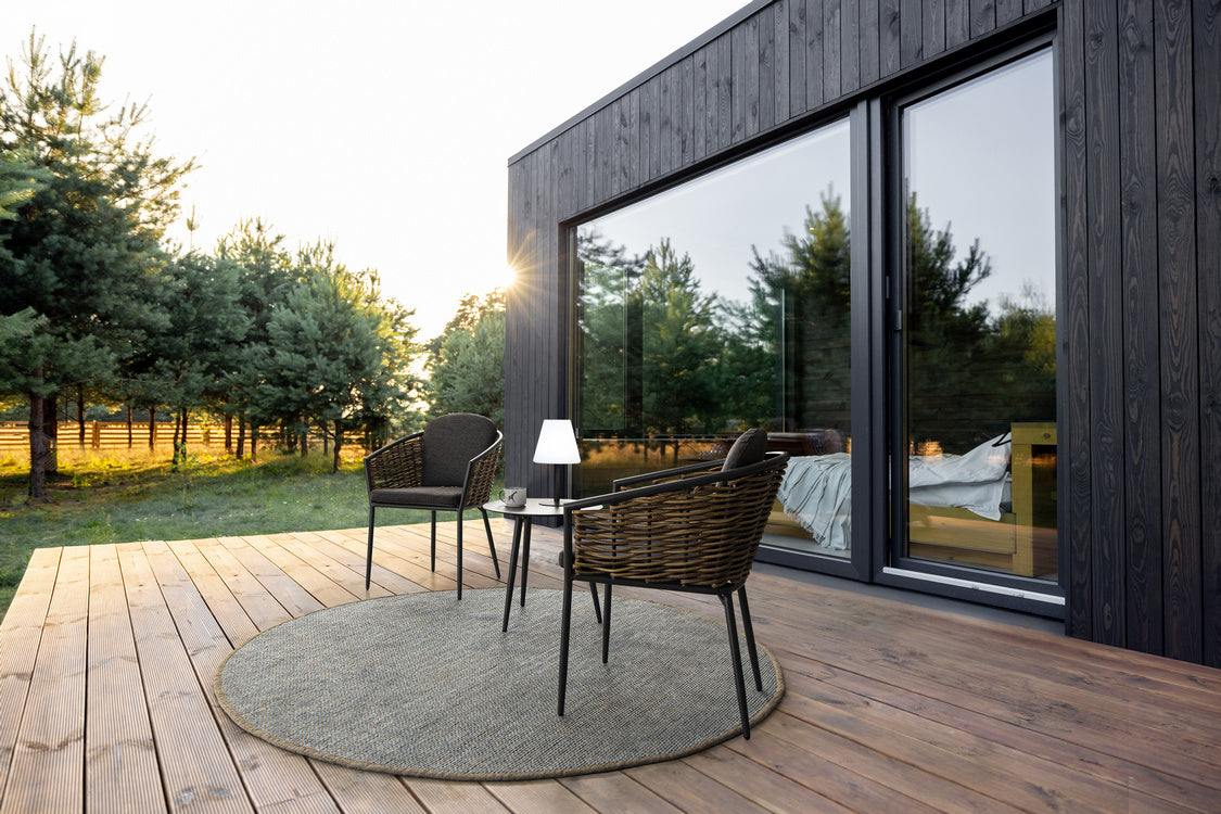 set di 4 poltroncine maribela in alluminio antracite e fibra sintetica, disponibile in vari stili per spazi moderni o rustici