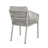 set di 4 poltroncine galdana in alluminio tortora con intreccio in corda tortora, con braccioli, vista ambientata in...