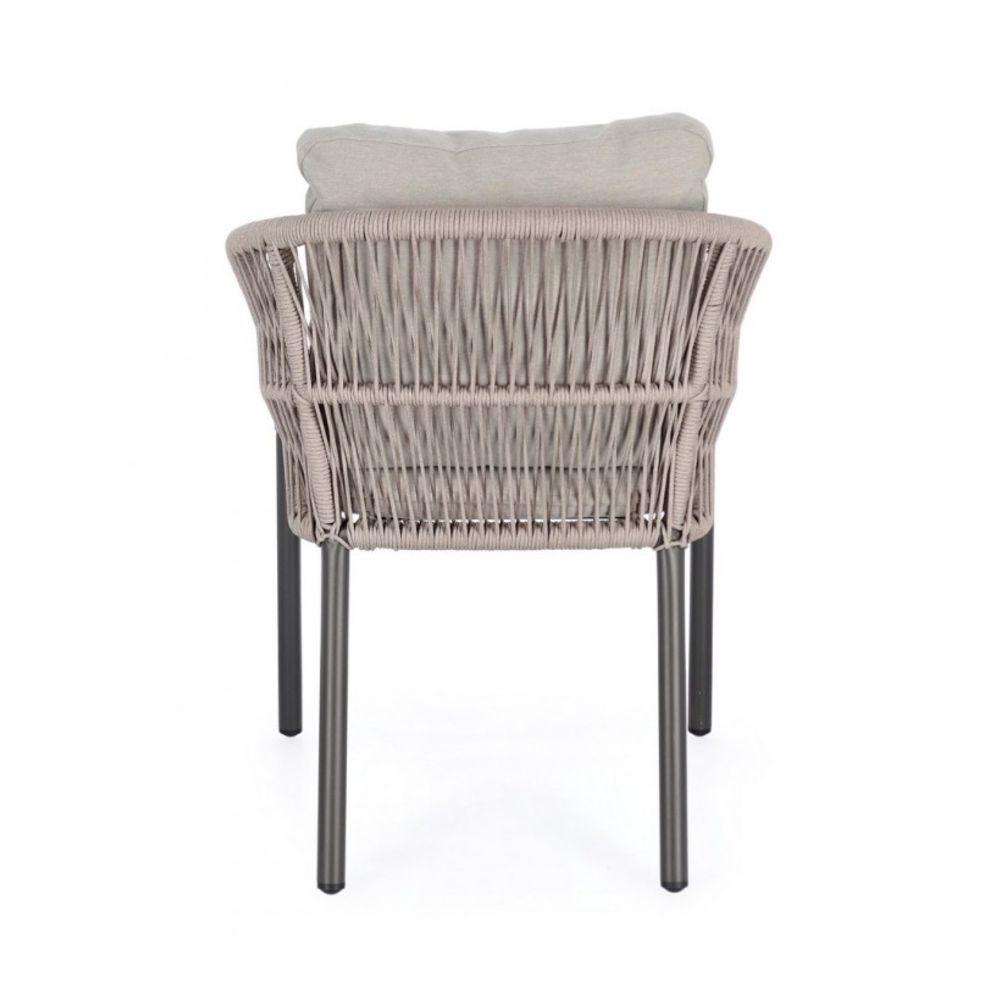 set di 4 poltroncine galdana in alluminio antracite con intreccio in corda beige, con braccioli, particolare della finitura,...