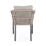 set di 4 poltroncine galdana in alluminio antracite con intreccio in corda beige, con braccioli, particolare della finitura,...