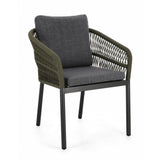 set di 4 poltroncine galdana in alluminio antracite con intreccio in corda verde, con braccioli, poltrona outdoor con...