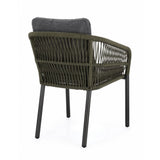 set di 4 poltroncine galdana in alluminio antracite con intreccio in corda verde, con braccioli, vista ambientata in...