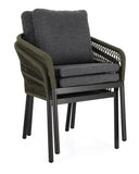 set di 4 poltroncine galdana in alluminio antracite con intreccio in corda verde, con braccioli, struttura in alluminio,...