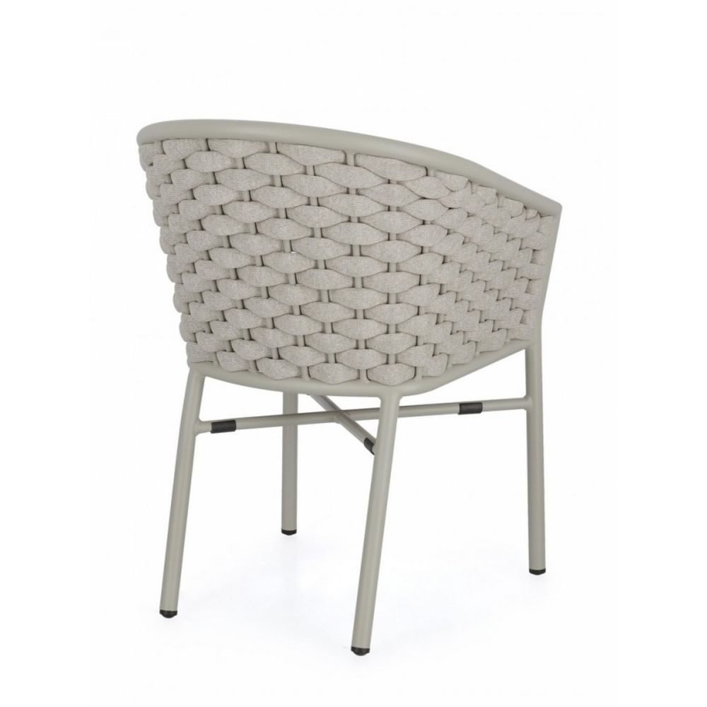 set di 4 poltroncine margalida in alluminio tortora con intreccio in corda tortora, con braccioli, vista ambientata in...