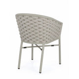 set di 4 poltroncine margalida in alluminio tortora con intreccio in corda tortora, con braccioli, vista ambientata in...