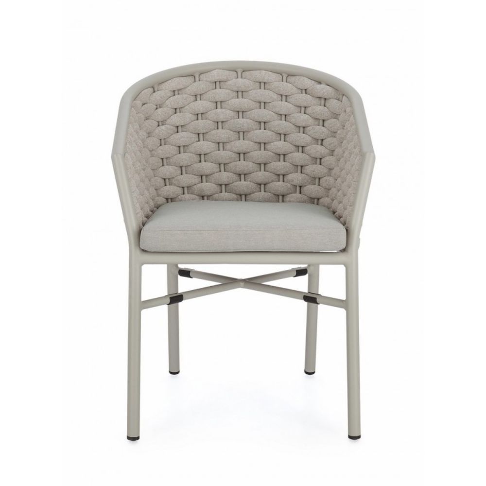 set di 4 poltroncine margalida in alluminio tortora con intreccio in corda tortora, con braccioli, perfetta per rilassarsi...