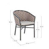 set di 4 poltroncine margalida in alluminio antracite con intreccio in corda beige, con braccioli, dettaglio dei cuscini...