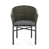 set di 4 poltroncine margalida in alluminio antracite con intreccio in corda verde, con braccioli, perfetta per rilassarsi...