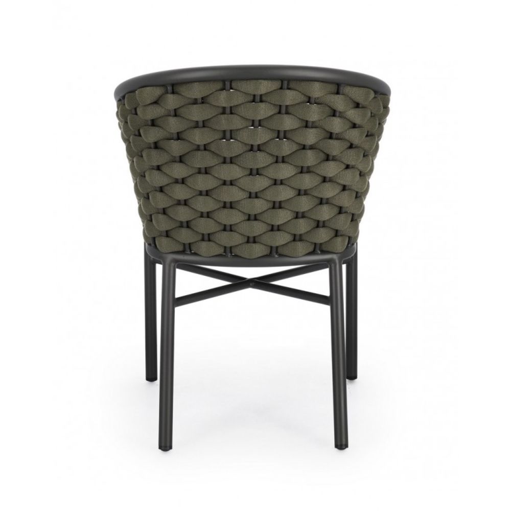 set di 4 poltroncine margalida in alluminio antracite con intreccio in corda verde, con braccioli, design ergonomico ideale...