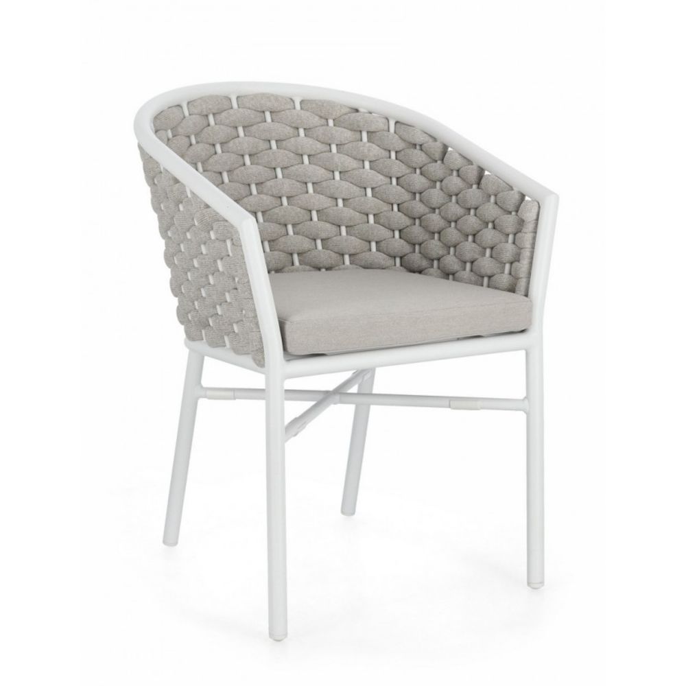 set di 4 poltroncine margalida in alluminio bianco con intreccio in corda grigio, con braccioli, poltrona outdoor con...