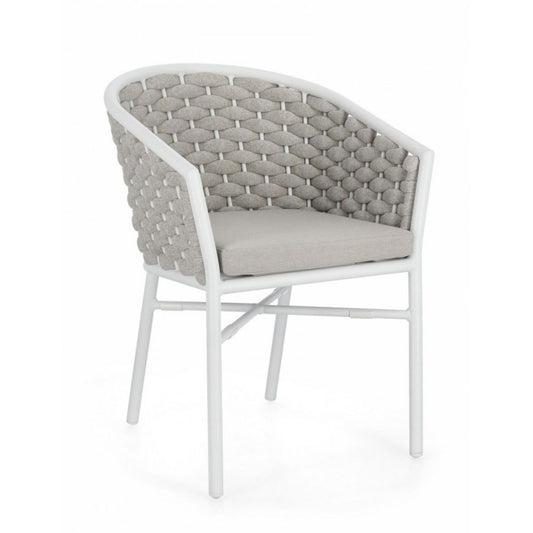 set di 4 poltroncine margalida in alluminio bianco con intreccio in corda grigio, con braccioli, poltrona outdoor con...