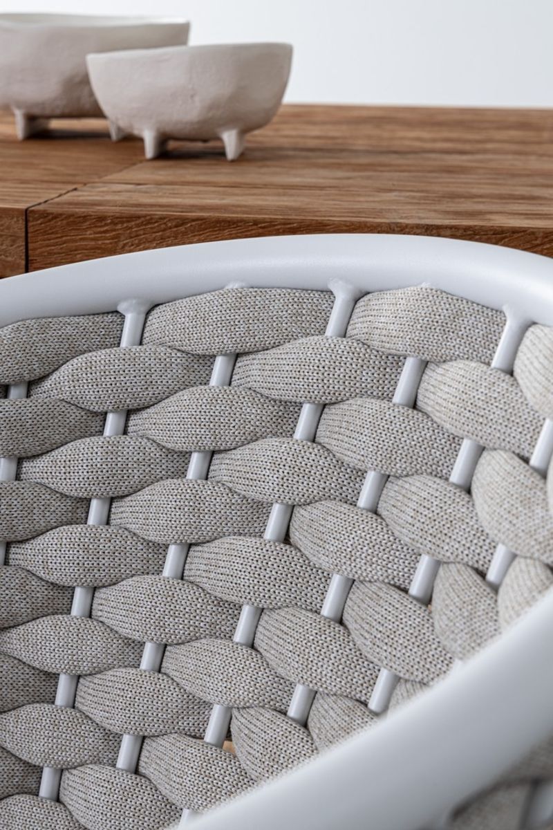 set di 4 poltroncine margalida in alluminio bianco con intreccio in corda grigio, con braccioli, poltrona da giardino...