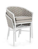 set di 4 poltroncine margalida in alluminio bianco con intreccio in corda grigio, con braccioli, struttura in alluminio,...