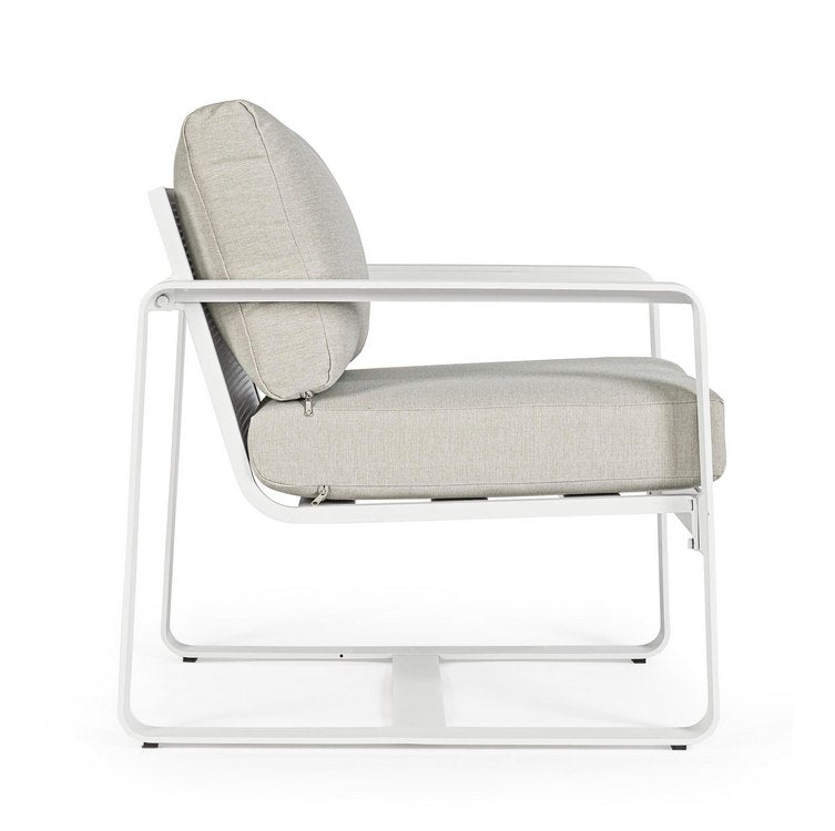 set di 2 poltrone merrigan in alluminio bianco e tessuto tortora, perfetta per rilassarsi all’aperto con stile e comfort