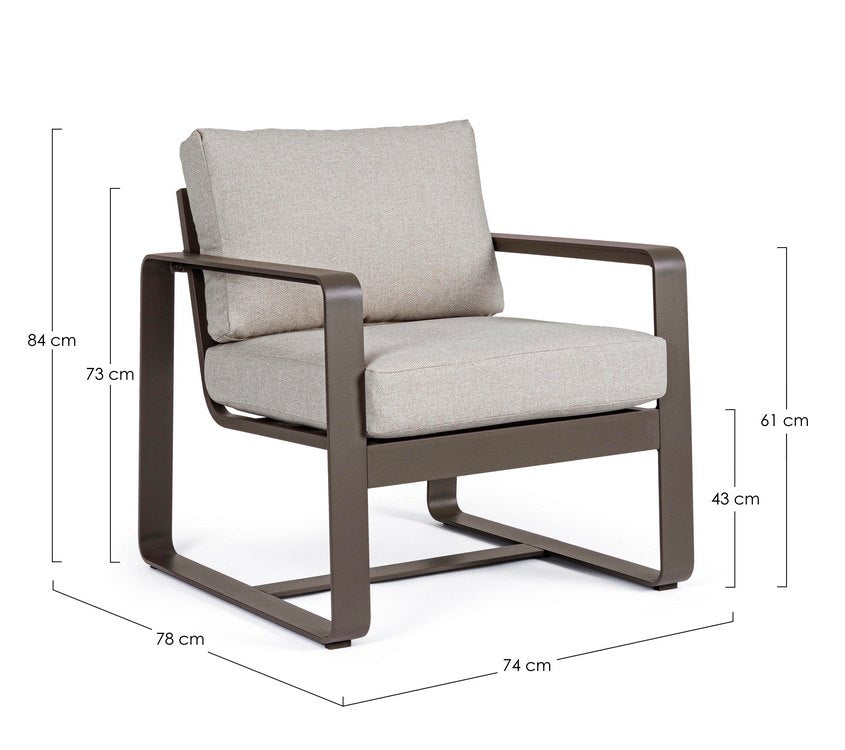 set di 2 poltrone merrigan in alluminio caffè e tessuto tortora, design ergonomico ideale per l’arredo esterno