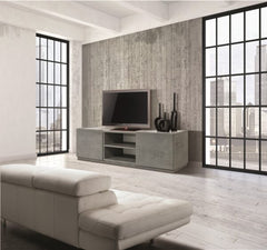 Porta Tv FAVIGNANA in legno, finitura in grigio cemento, piano effetto marmo statuario, 160×45 cm