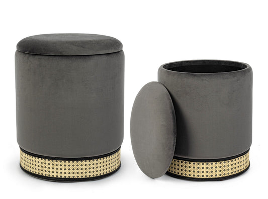 set di 2 pouf milena grigio, complemento d’arredo ideale per soggiorno o camera