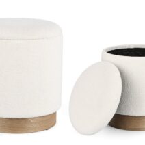 Set di 2 Pouf contenitore ZOYA bianco e legno di frassino