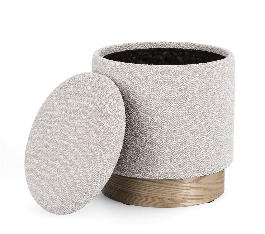 set di 2 pouf contenitore zoya grigio chiaro e legno di frassino, complemento d’arredo ideale per soggiorno o camera