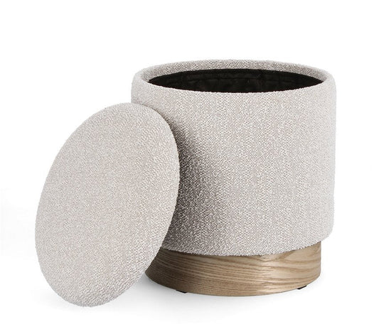 set di 2 pouf contenitore zoya grigio chiaro e legno di frassino, complemento d’arredo ideale per soggiorno o camera