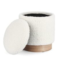 Set di 2 Pouf contenitore ZOYA bianco teddy e legno di frassino