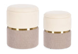 set di 2 pouf contenitore radinka in tessuto crema e rosa, pouf imbottito in tessuto o velluto con seduta confortevole