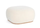 pouf miriana tessuto bianco e base in legno, pouf imbottito in tessuto o velluto con seduta confortevole
