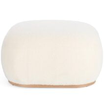 Pouf MIRIANA tessuto bianco e base in legno