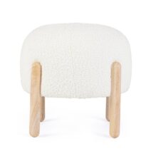 Pouf DAYLA in tessuto bianco effetto bouclé e gambe in legno rubberwood