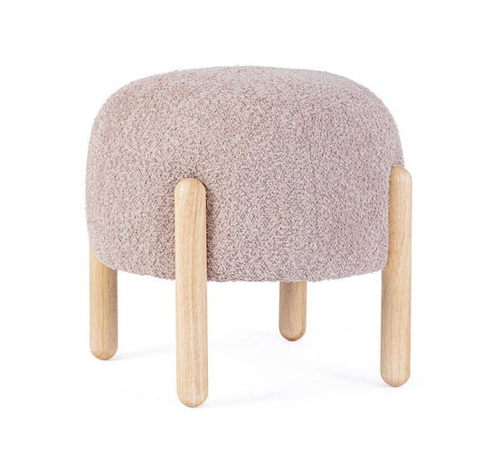 pouf dayla in tessuto rosa antico effetto bouclé e gambe in legno rubberwood, pouf imbottito in tessuto o velluto con seduta...