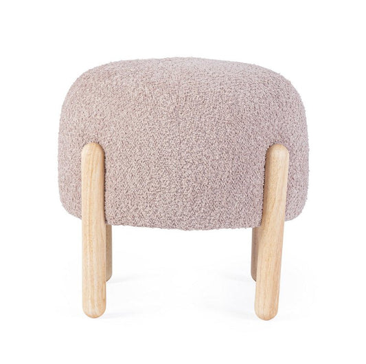 pouf dayla in tessuto rosa antico effetto bouclé e gambe in legno rubberwood, complemento d’arredo ideale per soggiorno o...