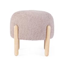 Pouf DAYLA in tessuto rosa antico effetto bouclé e gambe in legno rubberwood