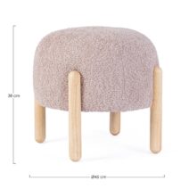 Pouf DAYLA in tessuto rosa antico effetto bouclé e gambe in legno rubberwood