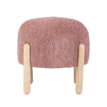 Pouf DAYLA in tessuto rosa scuro effetto bouclé e gambe in legno rubberwood