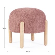 Pouf DAYLA in tessuto rosa scuro effetto bouclé e gambe in legno rubberwood