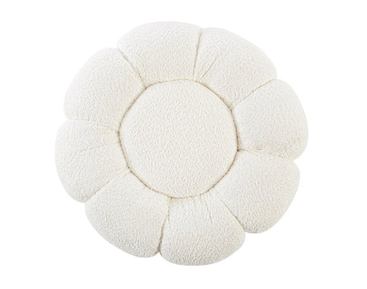 pouf florel in tessuto effetto bouclé bianco, particolare della finitura, tessuto o struttura