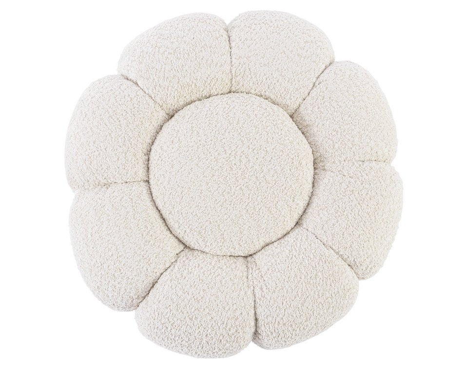 pouf florel in tessuto effetto bouclé naturale, complemento d’arredo ideale per soggiorno o camera