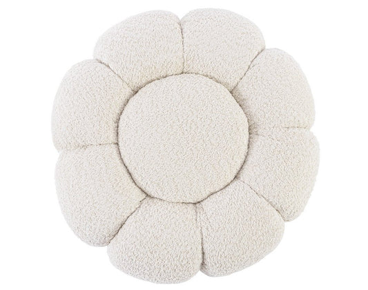 pouf florel in tessuto effetto bouclé naturale, complemento d’arredo ideale per soggiorno o camera