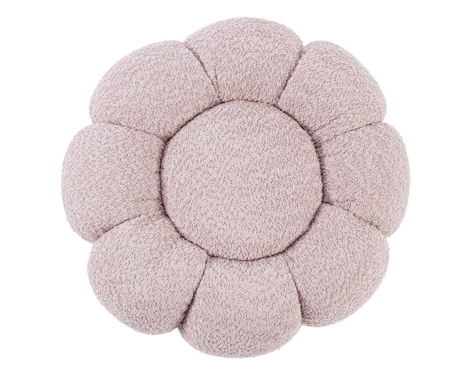 pouf florel in tessuto effetto bouclé rosa antico, complemento d’arredo ideale per soggiorno o camera